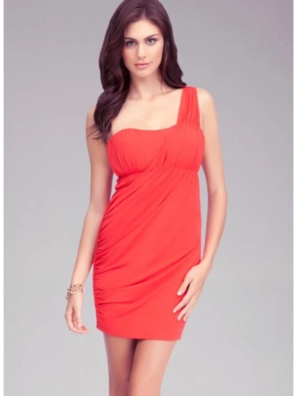 NWT bebe one shoulder red ruched bustier top desss
